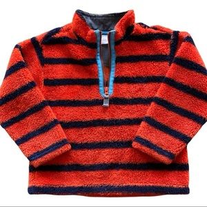 Hanna Andersson Kids Cozy Fleece 1/2 Zip Pullover Orange & Blue Stripe-Size 5